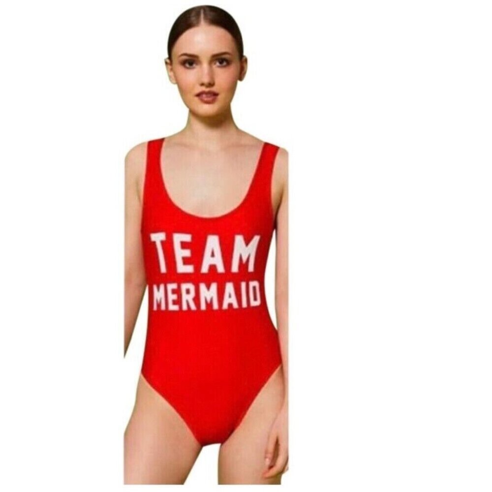 Kendall + Kylie for OVS Red Team Mermaid One Piece Bathing Suit Size XL …